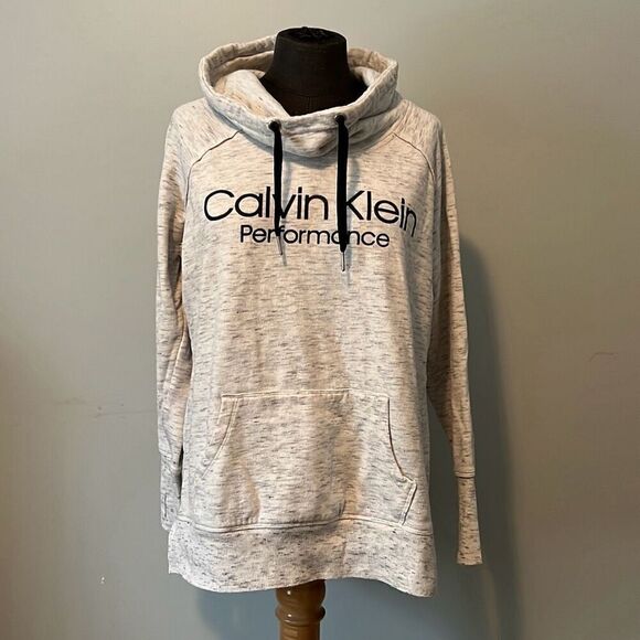 Calvin Klein Women's Heather Light Gray Performance Logo Pullover Hoodie - Picture 1 of 9